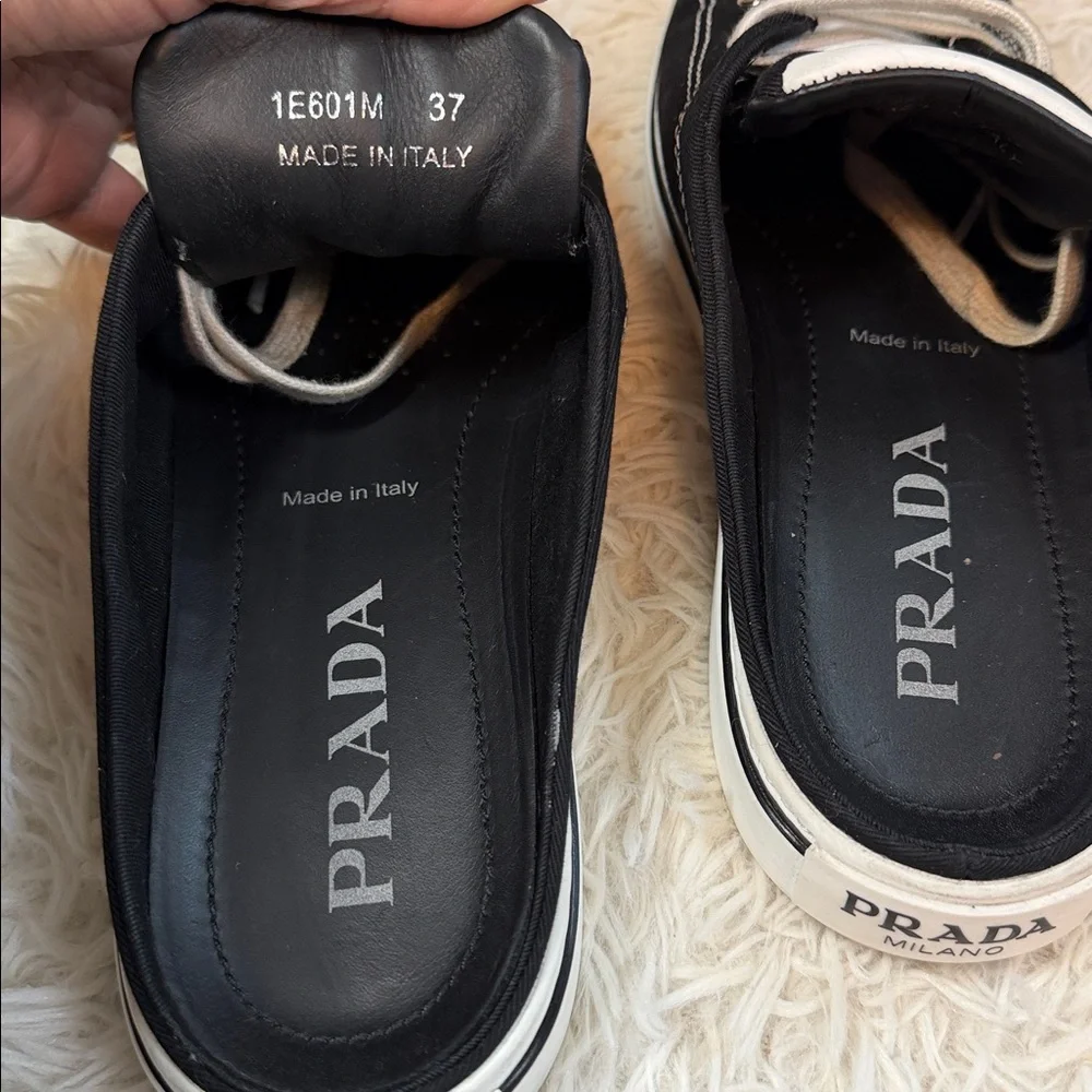 Prada Milano Canvas Sneakers Made in Italy Size 7 Slip-On Mule Style - Picture 4 of 9